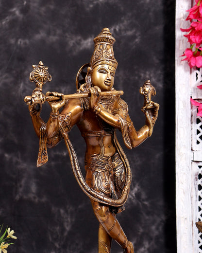 Vintage Brass Vishnu Krishna Idol – Divine Antique Style Statue (18 Inches)