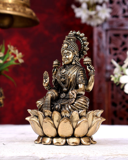 Brass Superfine Lakshmi Idol Cross-Legged on Lotus Base 5 inch