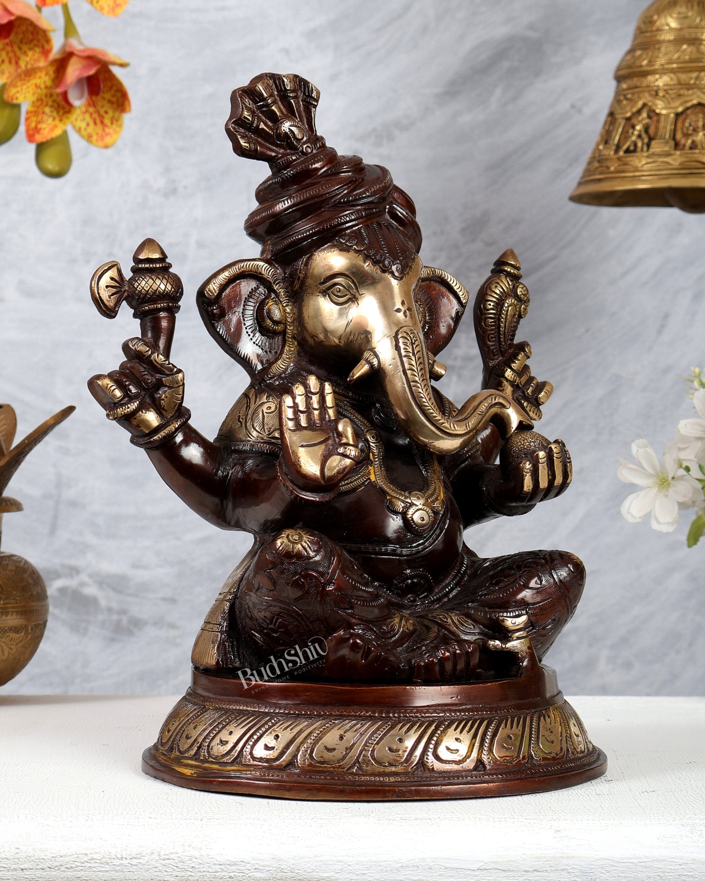 Brass Pagadi Ganesha Statue with dual tone 11.5 Inch