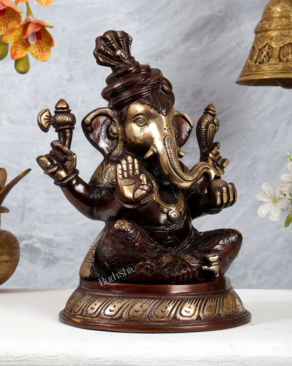 Brass Pagadi Ganesha Statue with dual tone 11.5 Inch