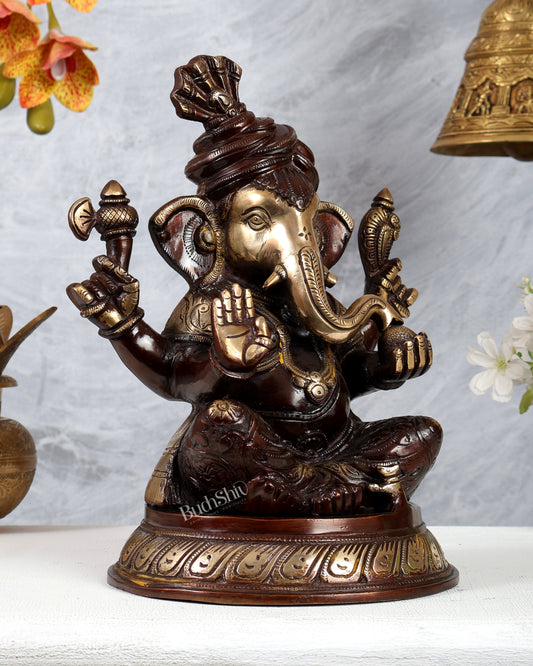 Brass Pagadi Ganesha Statue with dual tone 11.5 Inch