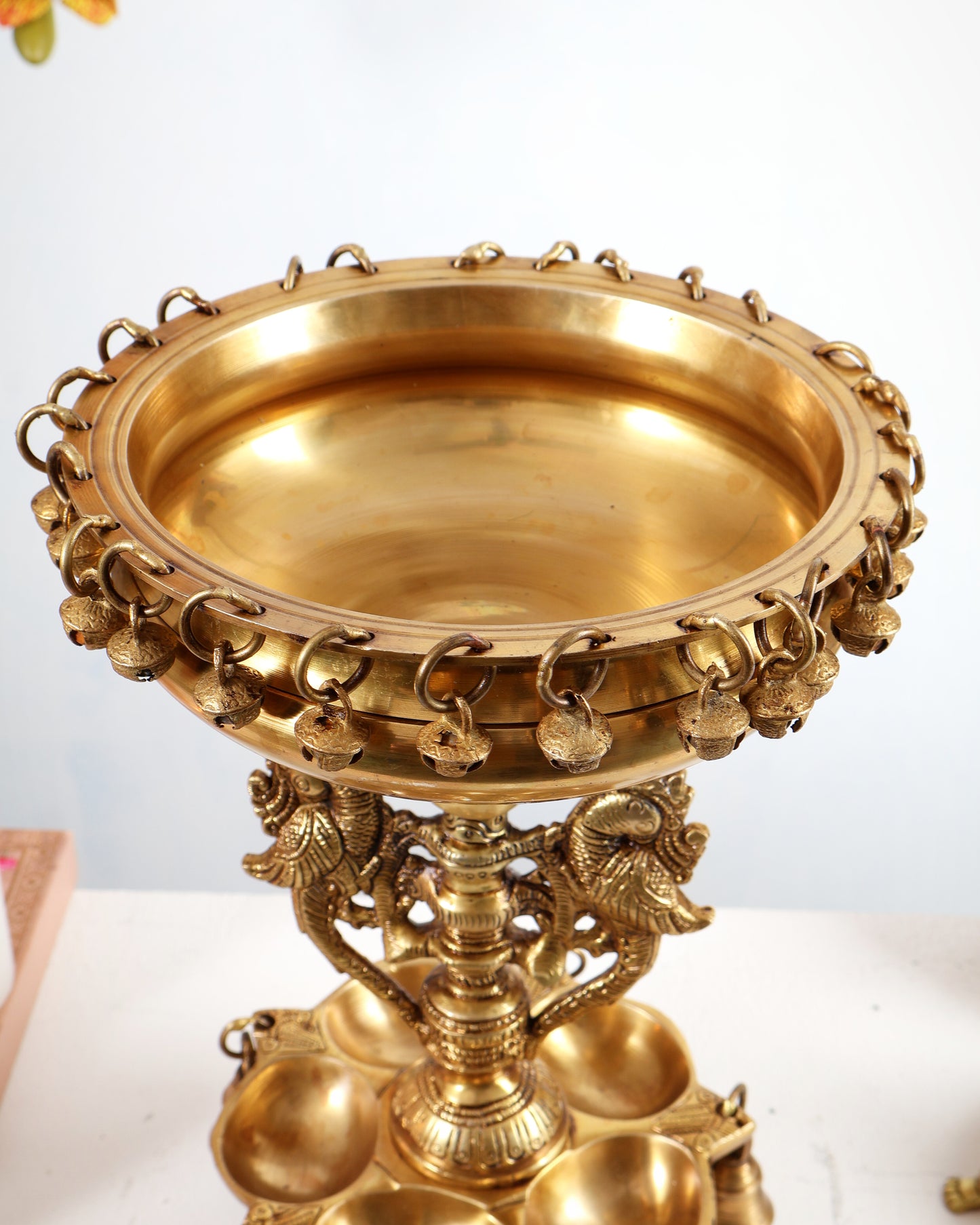 Pure Brass Urli with Stand Diyas | 13 Inch