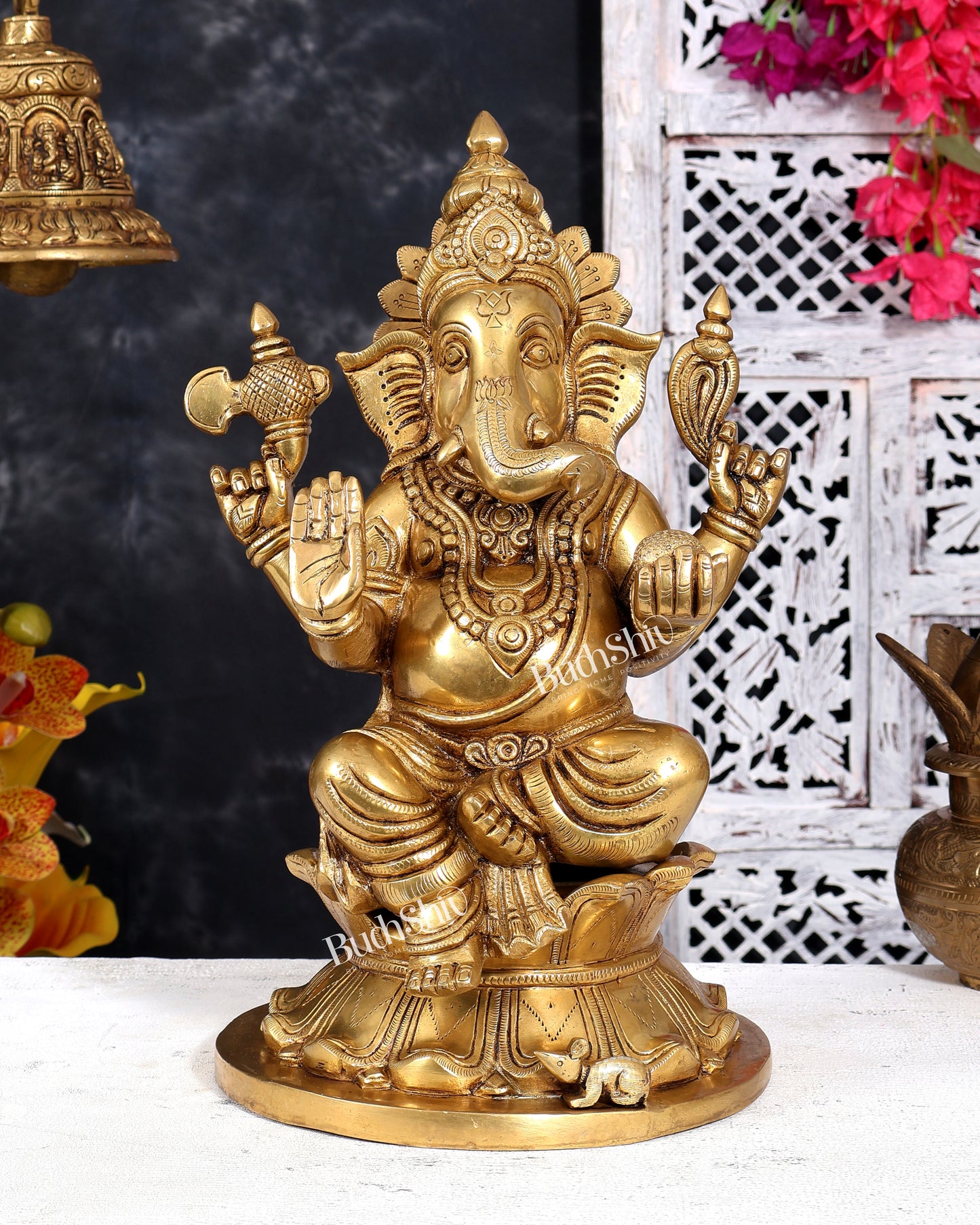 Brass Kamal Ganesha Idol 15 inch