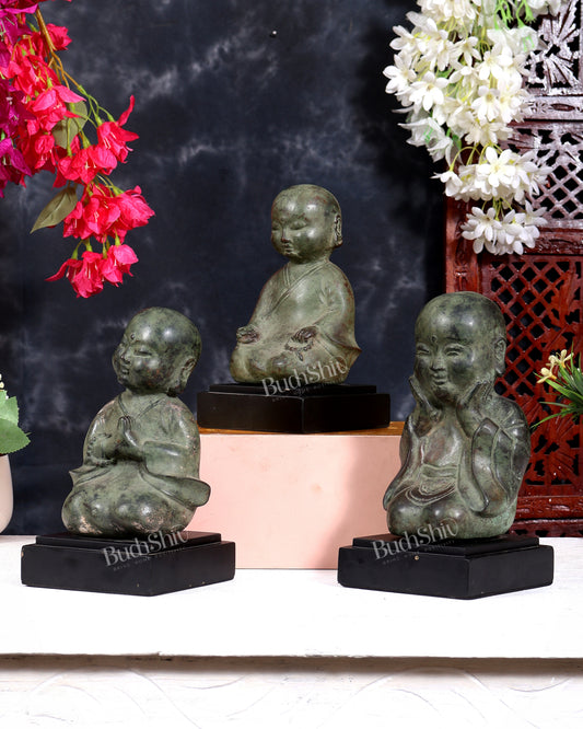 Bronze Disciple Baby Happy Monks — Set of Three, Balinese Bronze 8"