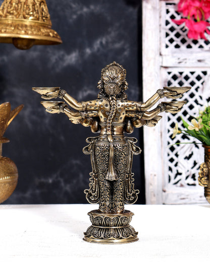 Brass Superfine Deep Lakshmi Lady with Multiple Arms Holding Diyas 8.5 inch
