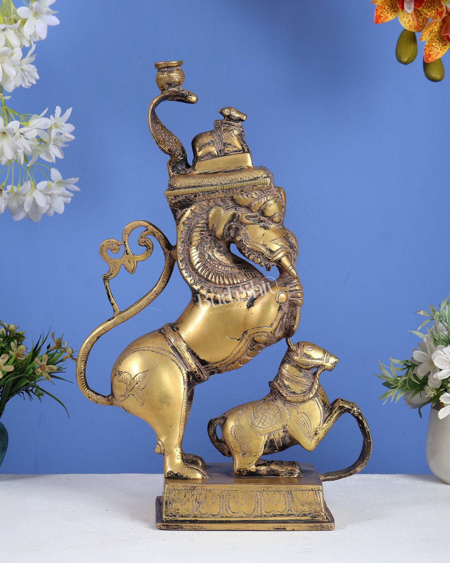 Antique Finish Brass Nandi, Yali & Horse Table Leg – Traditional Handcrafted Furniture Support 15 inch