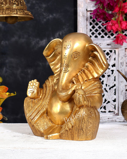 Unique Brass Modernised Ganesha Statue with Big Ears 10 inch