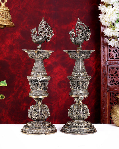 Brass Superfine Peacock Annam Pakshi Oil Lamp — Large Size 19 inch