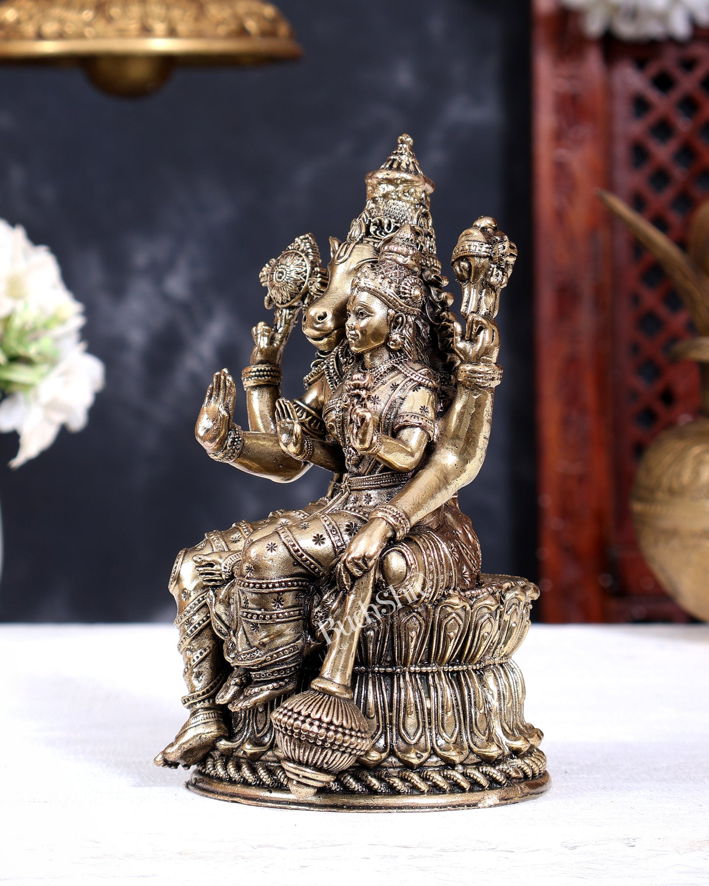 Brass Hollow Cast Hayagriva Lakshmi Idol | Pure Brass Horse-Headed Vishnu & Lakshmi 6 inch