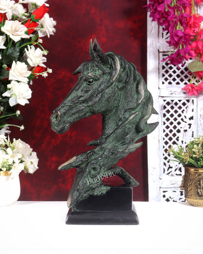Brass Horse Face Decorative Showpiece (15 Inch) black and green