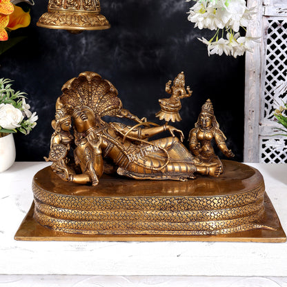 Brass Ananta Shayana Vishnu on Sheshanaag with Bhudevi, Sridevi & Brahma 15.5 inch wide