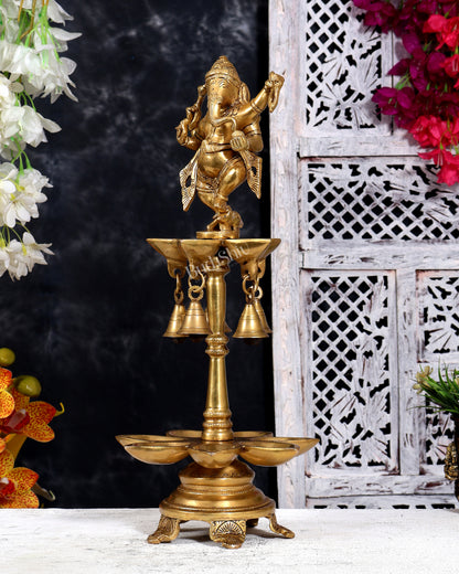 Brass Dancing Ganesha Oil Lamp — Samai Vilakku diya 17 inch