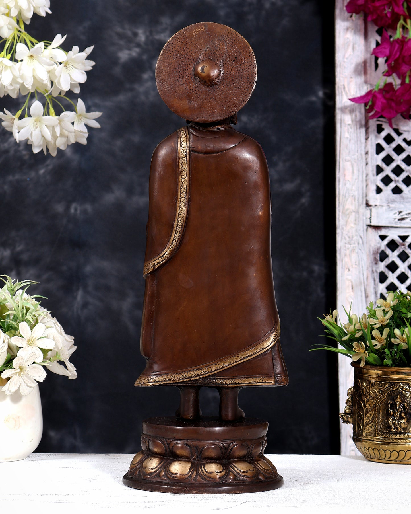 Brass Standing Buddha — Brown Tone 16 inch