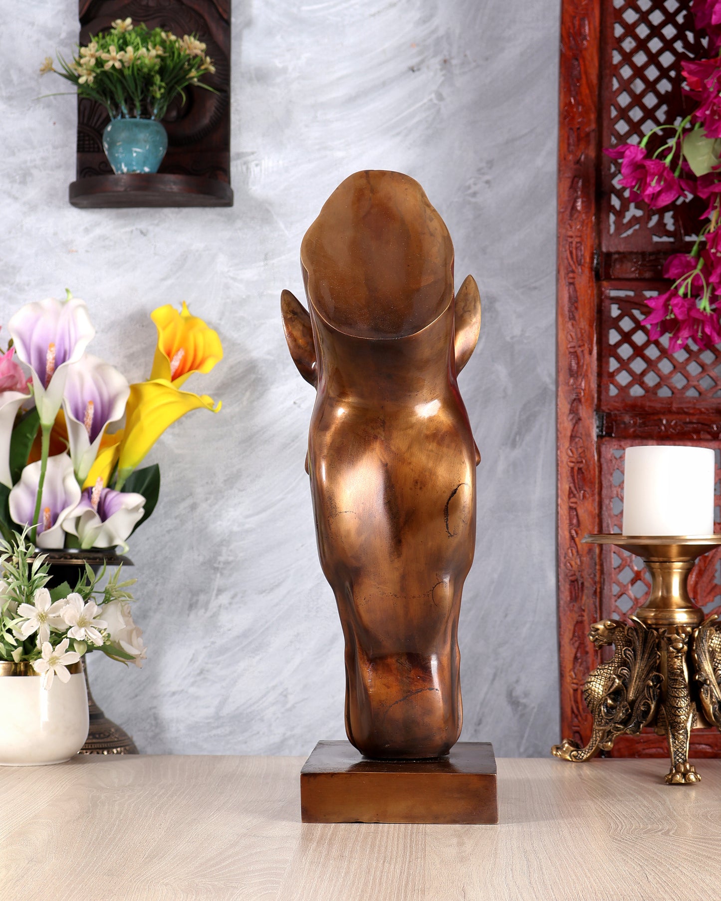 Horse Face Décor Artefact – Handcrafted Statement Sculpture Antique Bronze Tone 17.5 inch