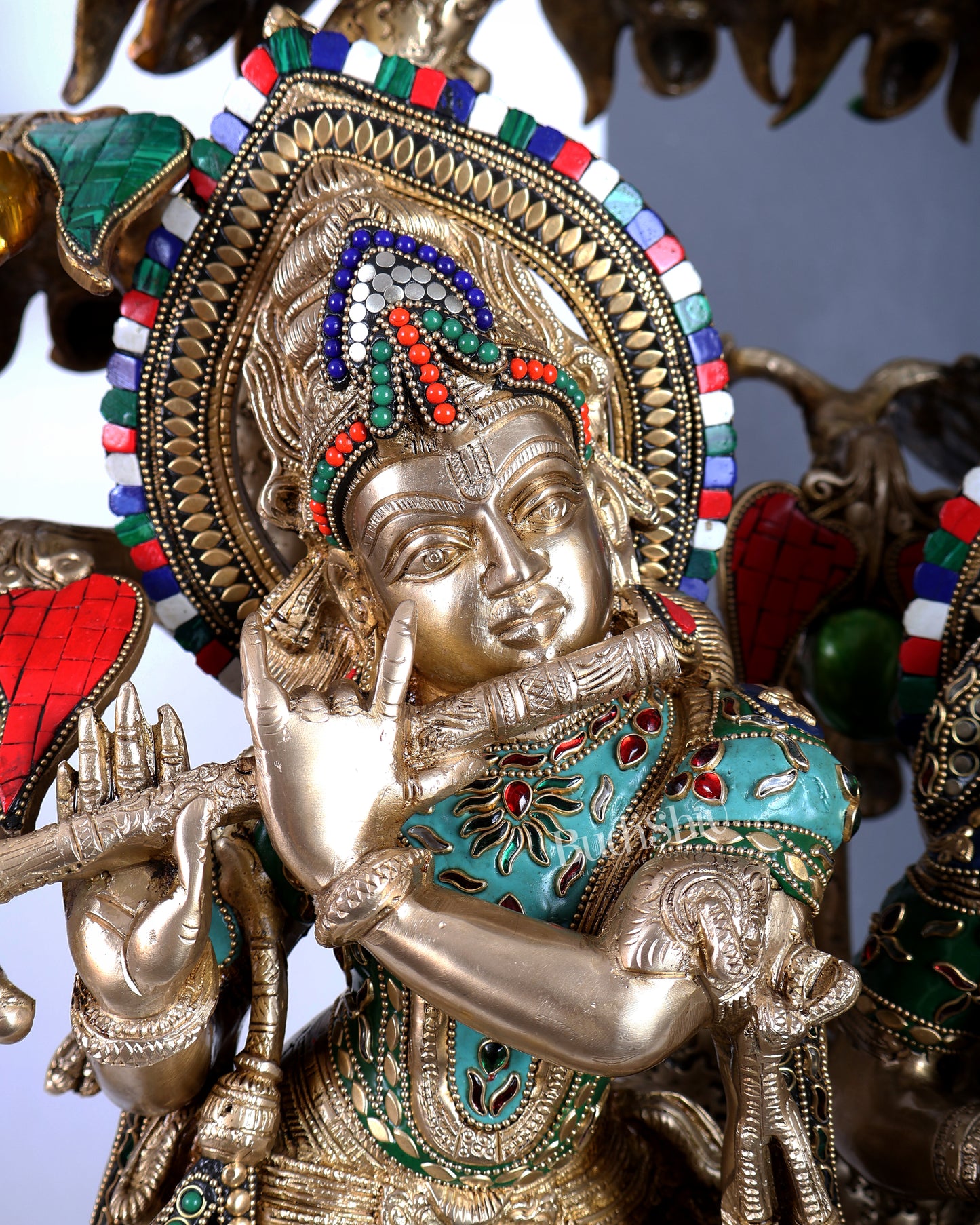 Premium Pure Brass Radha Krishna under Vrindavan Tree with Meenakari Stonework – Grand Handcrafted Temple Sculpture 30 inch tall