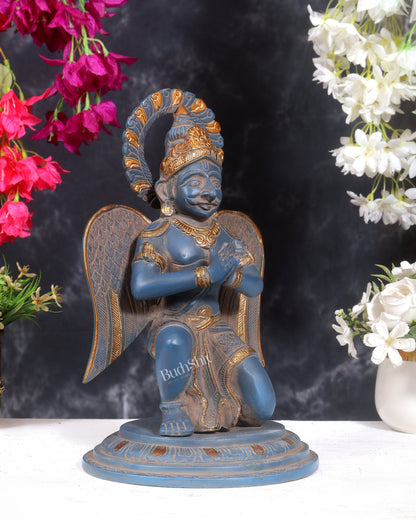 Brass Superfine Garuda Statue in Namaskar Mudra – 12.5 Inch (5 Kg) Blue sand Patina
