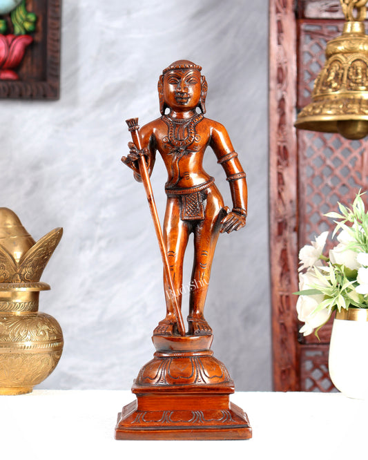 Pure Brass Kartikeya Palani Murugan KumaraSwamy Idol | 11 Inch Brown patina