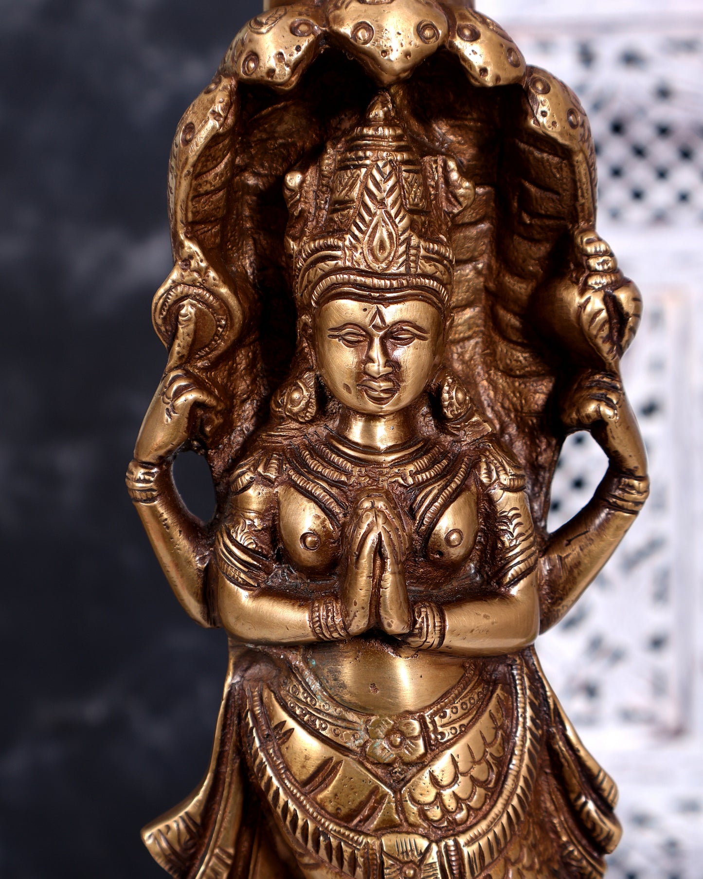 Brass Large Naga Kanya Candle Holder / Candle Stand (Vintage Burnt Brass Tone) 16 inch