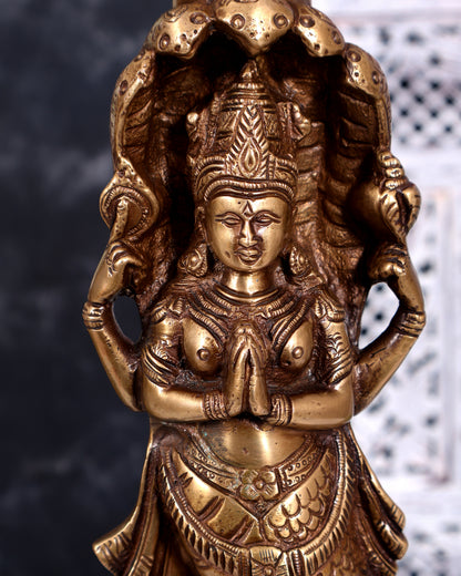 Brass Large Naga Kanya Candle Holder / Candle Stand (Vintage Burnt Brass Tone) 16 inch