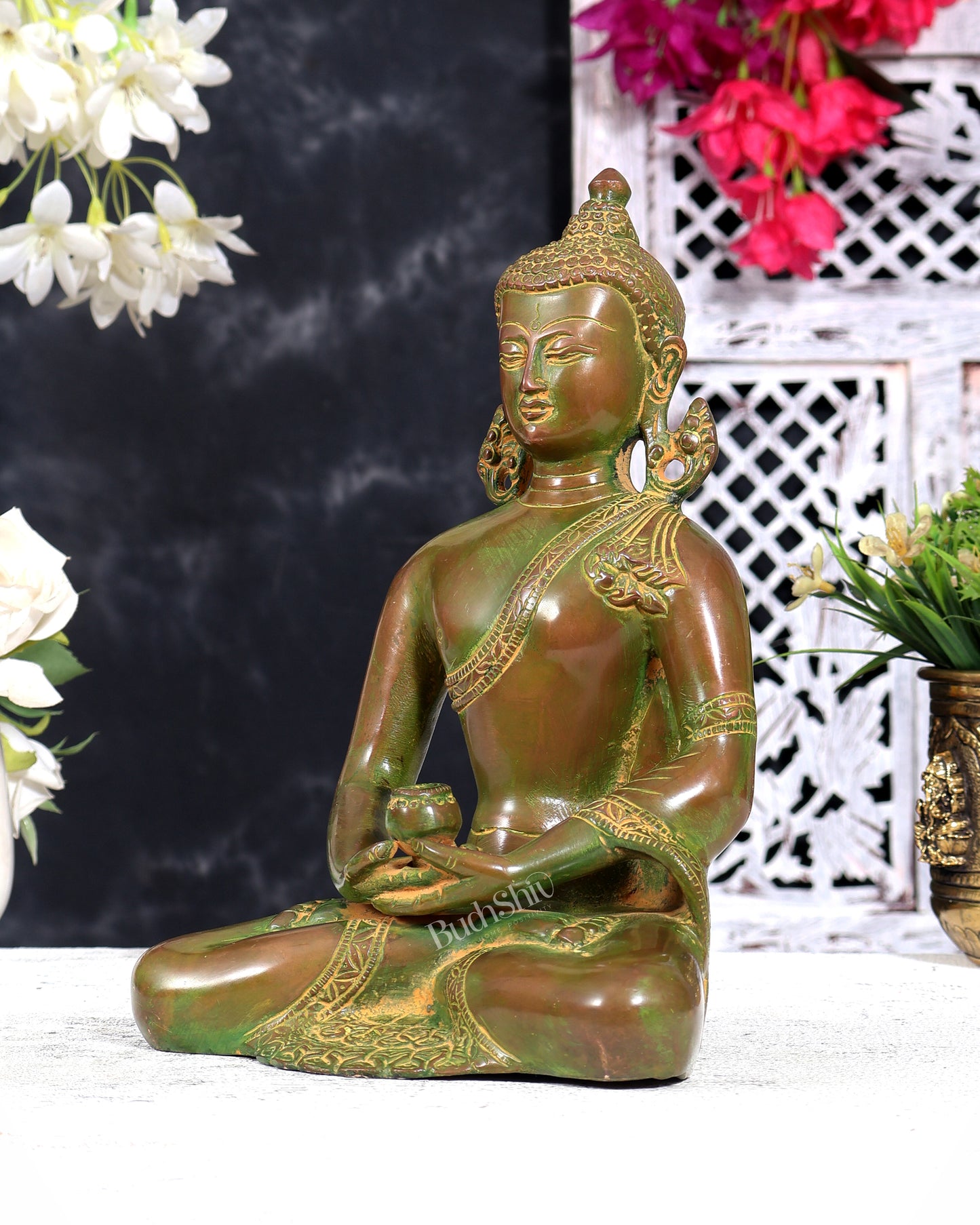Vintage Brass Buddha in Meditation — Nepalese Bronze Tone 9 inch