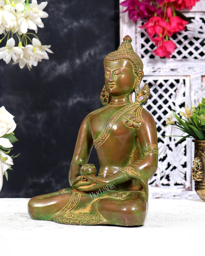 Vintage Brass Buddha in Meditation — Nepalese Bronze Tone 9 inch