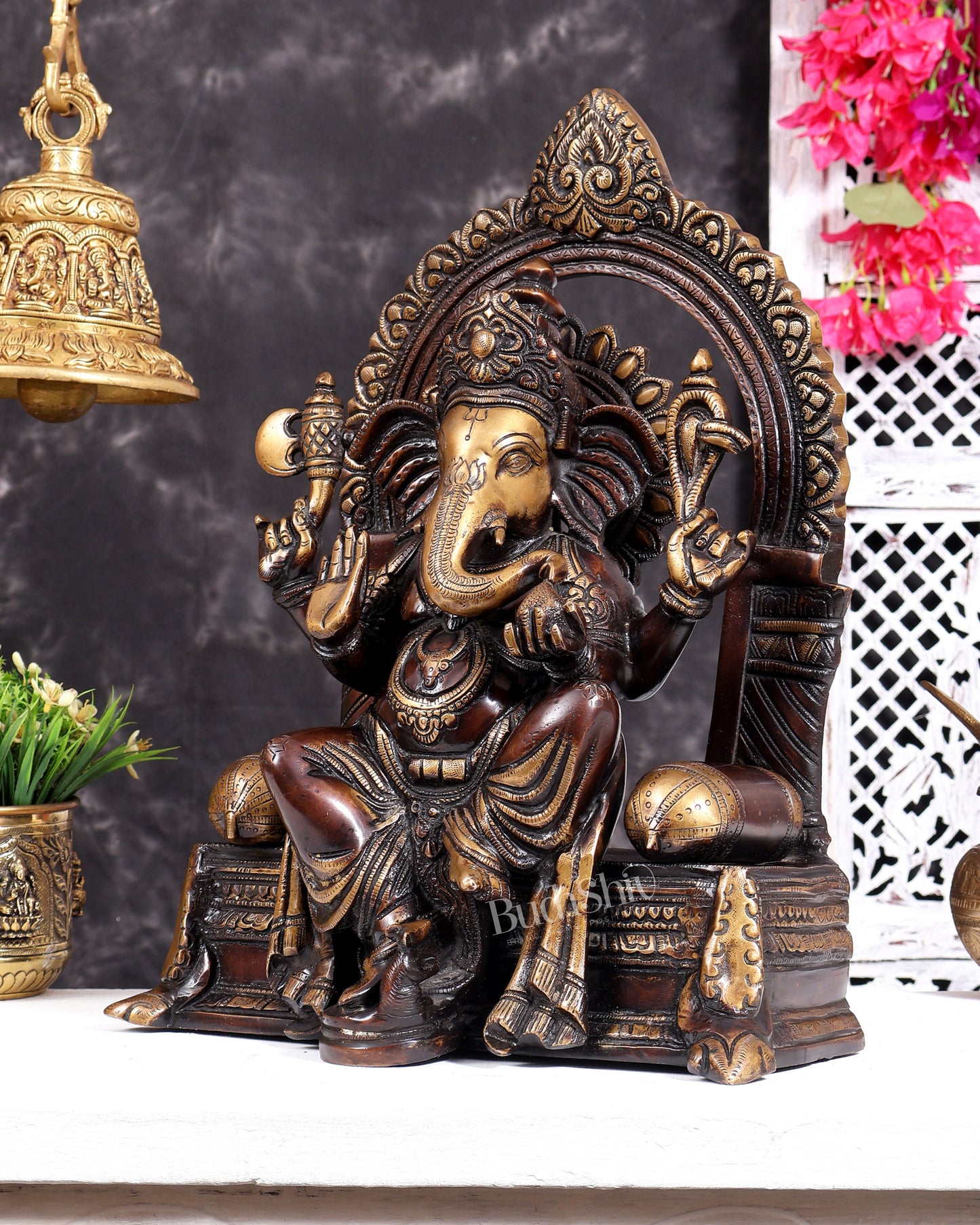 Pure Brass Ganesha statue copper tone 17 inch tall