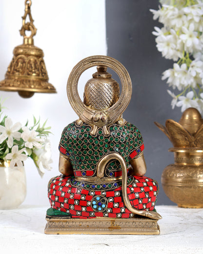 Brass Hanuman Ji in Meditation Statue (9 Inch ) stonework