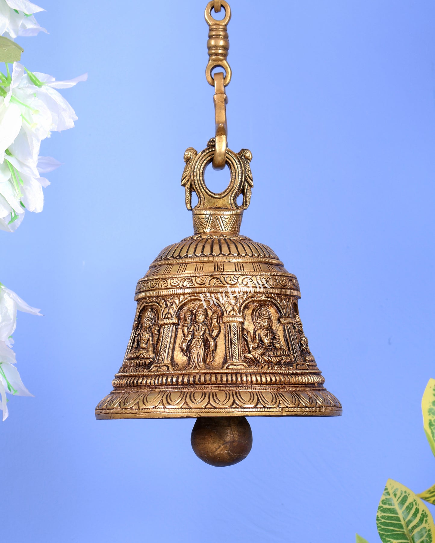 Brass Ashtalakshmi Hanging Bell with Chain – Auspicious Temple Ghanti (32.5 Inches)