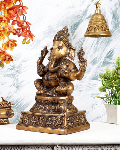 Vintage Brass Lord Ganesha Statue – Rare Collectible Heritage Sculpture (17.5 Inches)