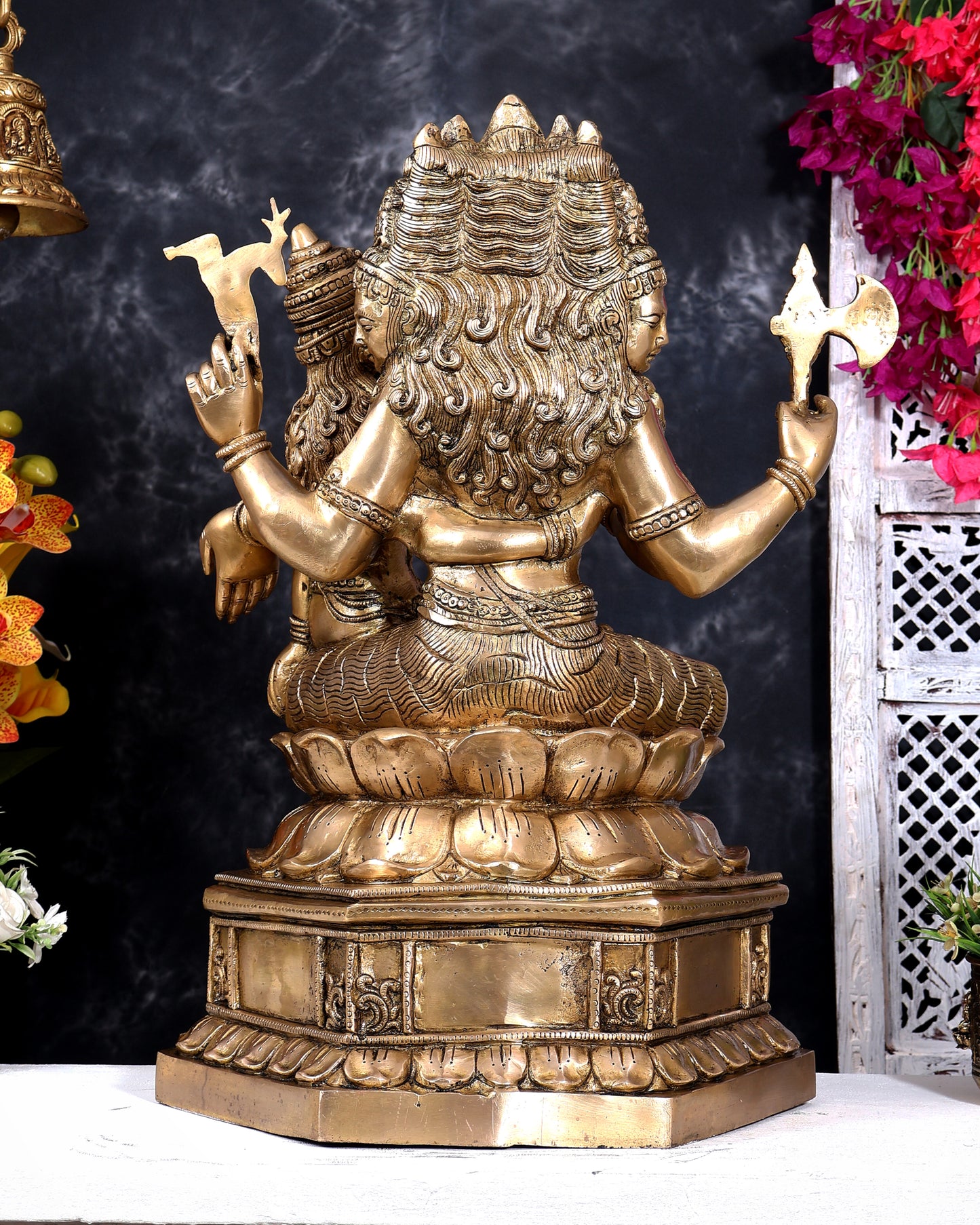 Brass Pashupatinath Sadashiv with Parvati — Chola-Inspired Sculpture 24 inch
