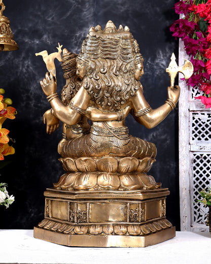 Brass Pashupatinath Sadashiv with Parvati — Chola-Inspired Sculpture 24 inch