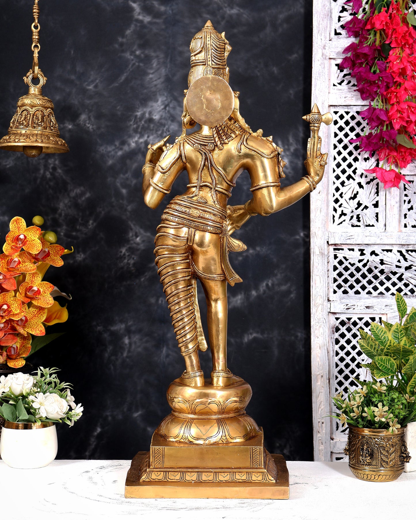 Brass Ardhanarishwara — Half Shiva Half Parvati Sculpture, Fine Carvings 31 inch tall