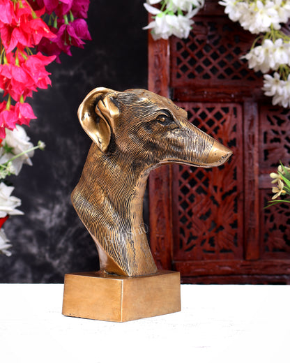 Pure Brass Decorative Dog Face Bust | Greyhound Design Table Accent Showpiece 9 inch