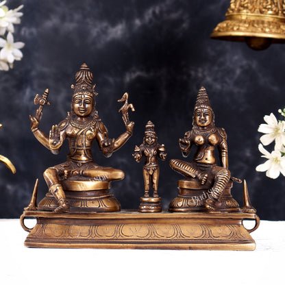Brass Somaskanda Statue — Shiva, Parvati and Kartikeya Idol 7 inch