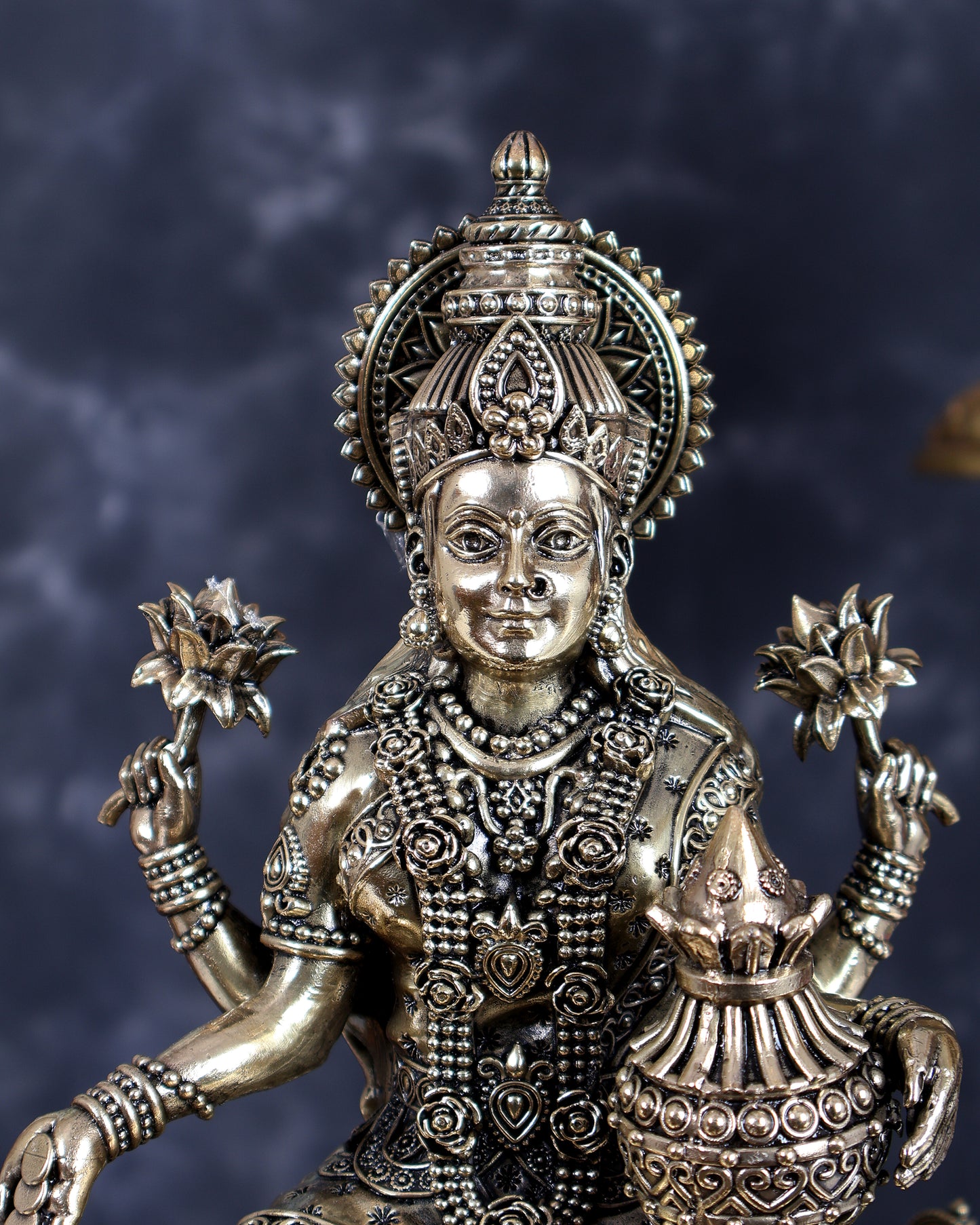 Brass Superfine Mahalakshmi with Ashtalakshmi Idols on Teak Wood Base with Hanging Bells – Divine Prosperity Ensemble (15 Inches)