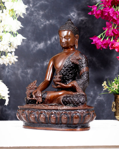 Pure Brass Buddha Statue - 13.5" Height liquid copper Nepalese tone