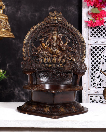 Brass Ganesha Oil lamp diya dual tone 16 inch