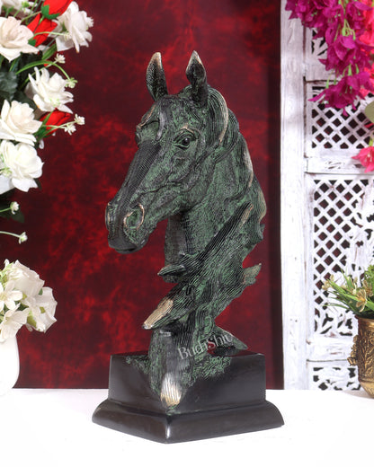 Brass Horse Face Decorative Showpiece (15 Inch) black and green