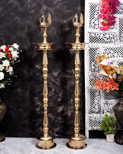 Brass Large Peacock Samai Inauguration Lamp (Pair) 54 inch