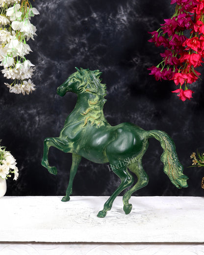 Vintage Brass Galloping Horse Feng Shui Approved Statue Green patina tone 16 inch