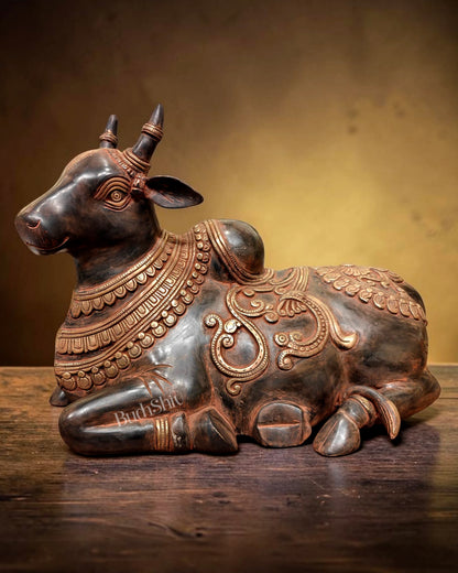 Pure Brass Nandi Statue | 18 inch vintage sand patina