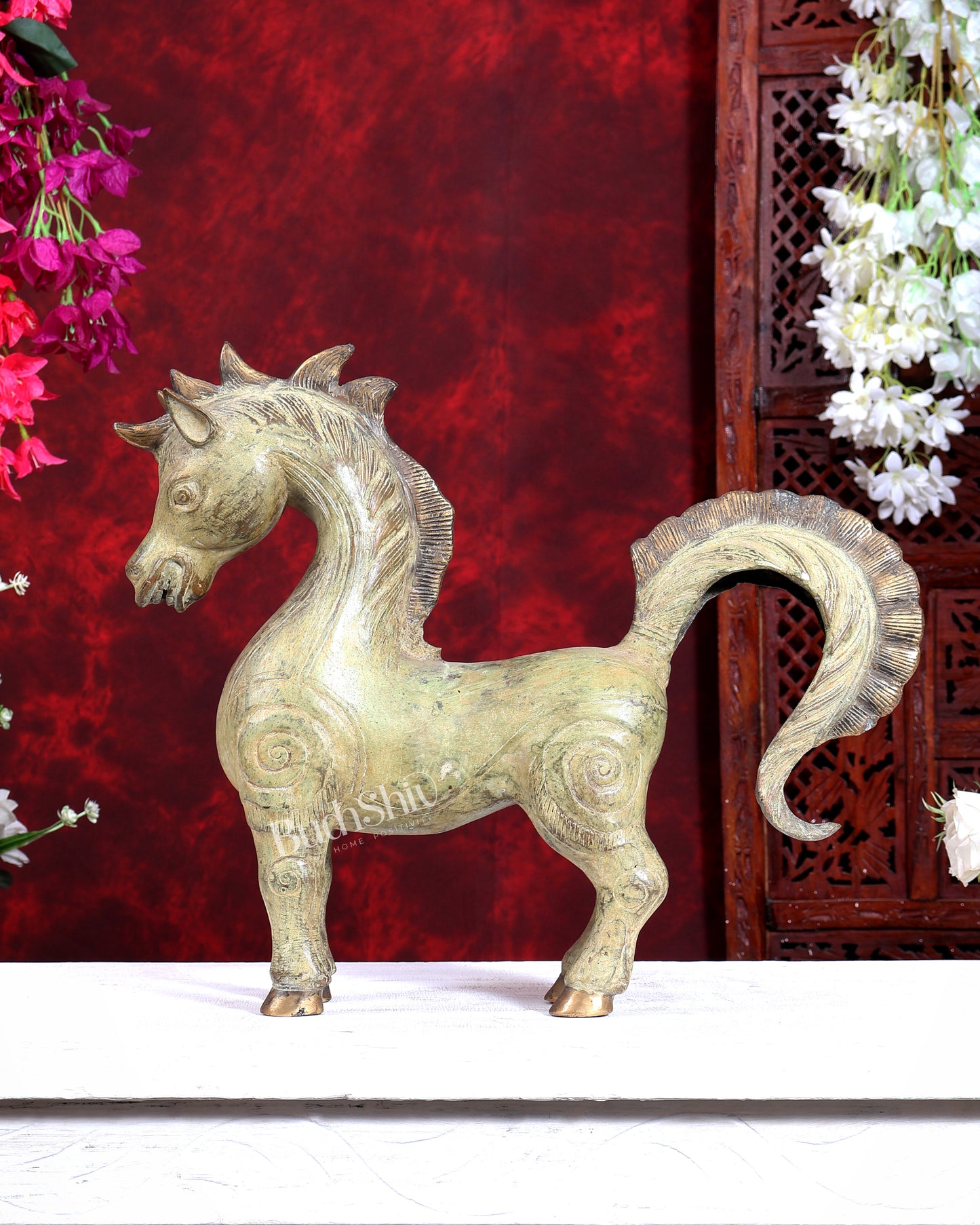 Balinese Bronze Standing unicorn Horse | 14.7 inch