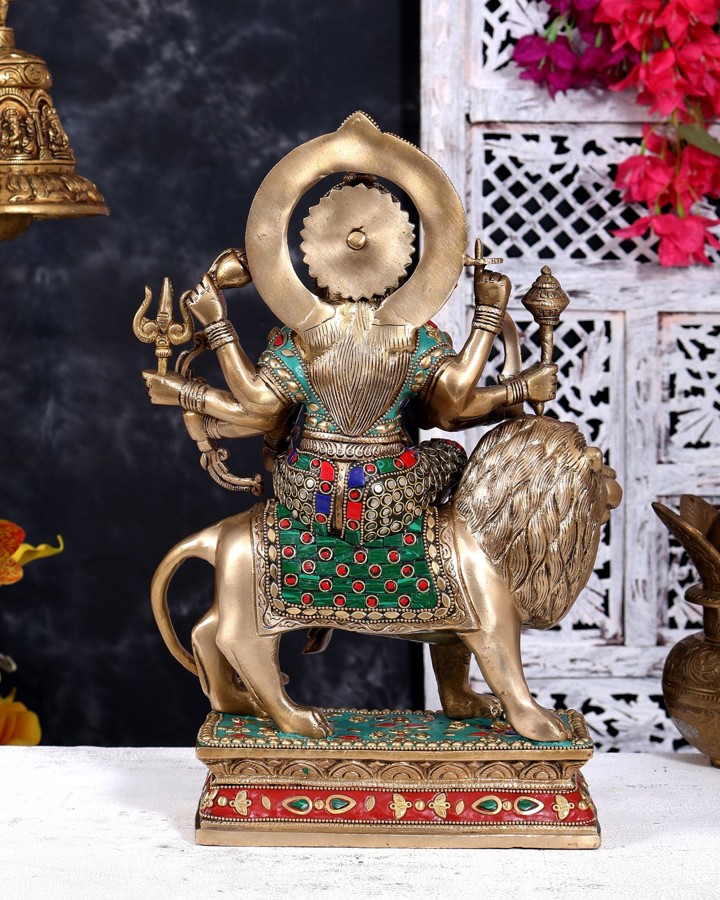 Brass Superfine Goddess Durga Statue - 15 Inch with stonework and shringaar