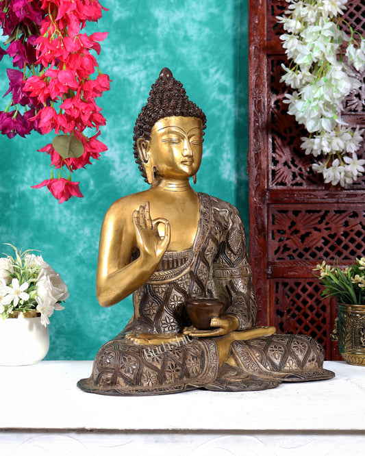 Buddha Brass Idol 17 inch blessing dual tone copper silver tone