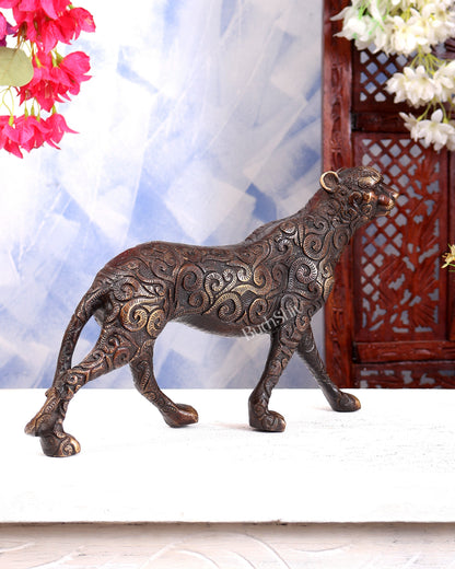 Brass Walking Leopard Showpiece 14 inch wide