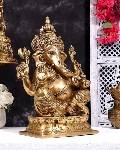 Ganesh Brass idol 16 inch enhanced carvings