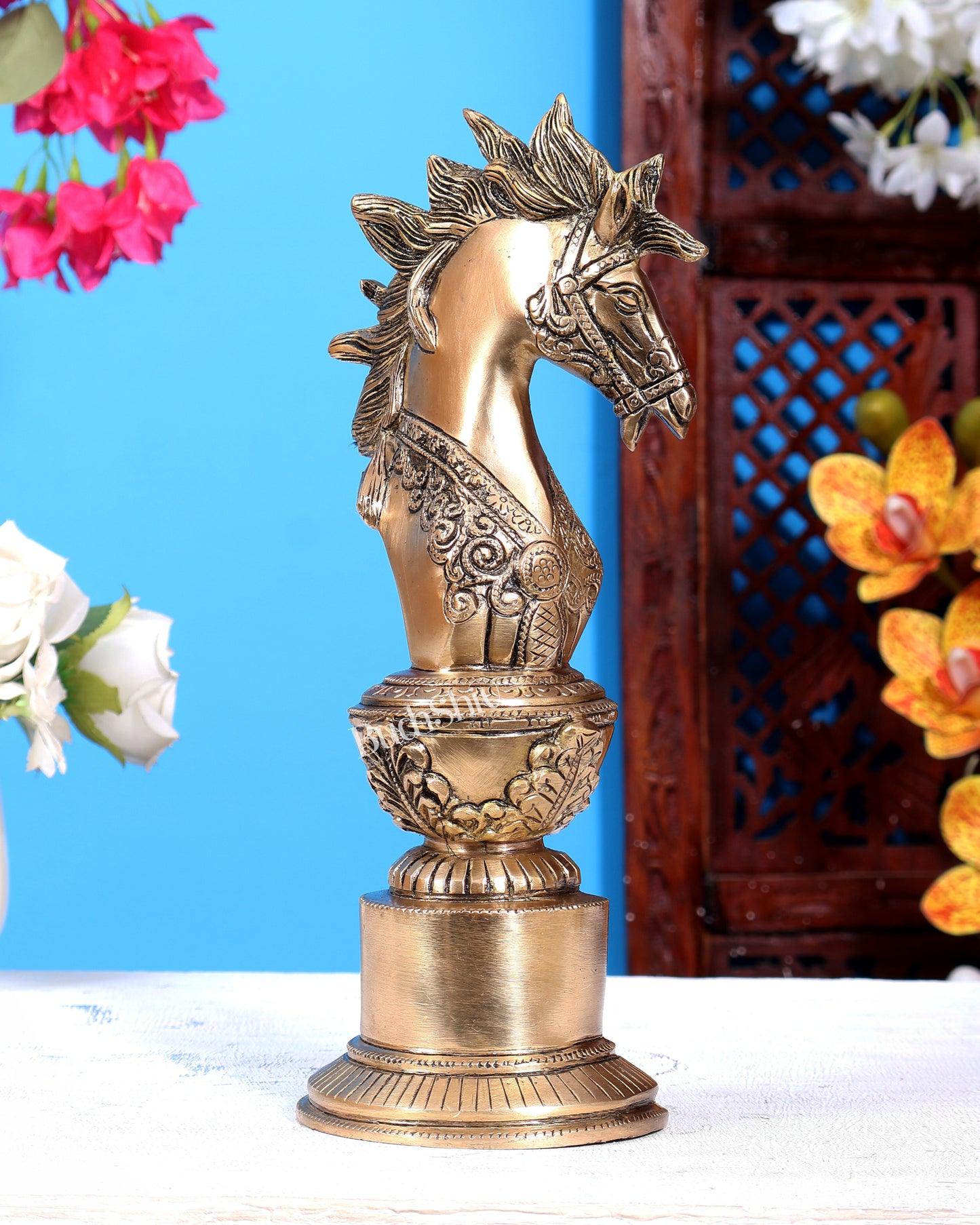 Brass Chess Knight Horse Showpiece for Vastu 10 inch