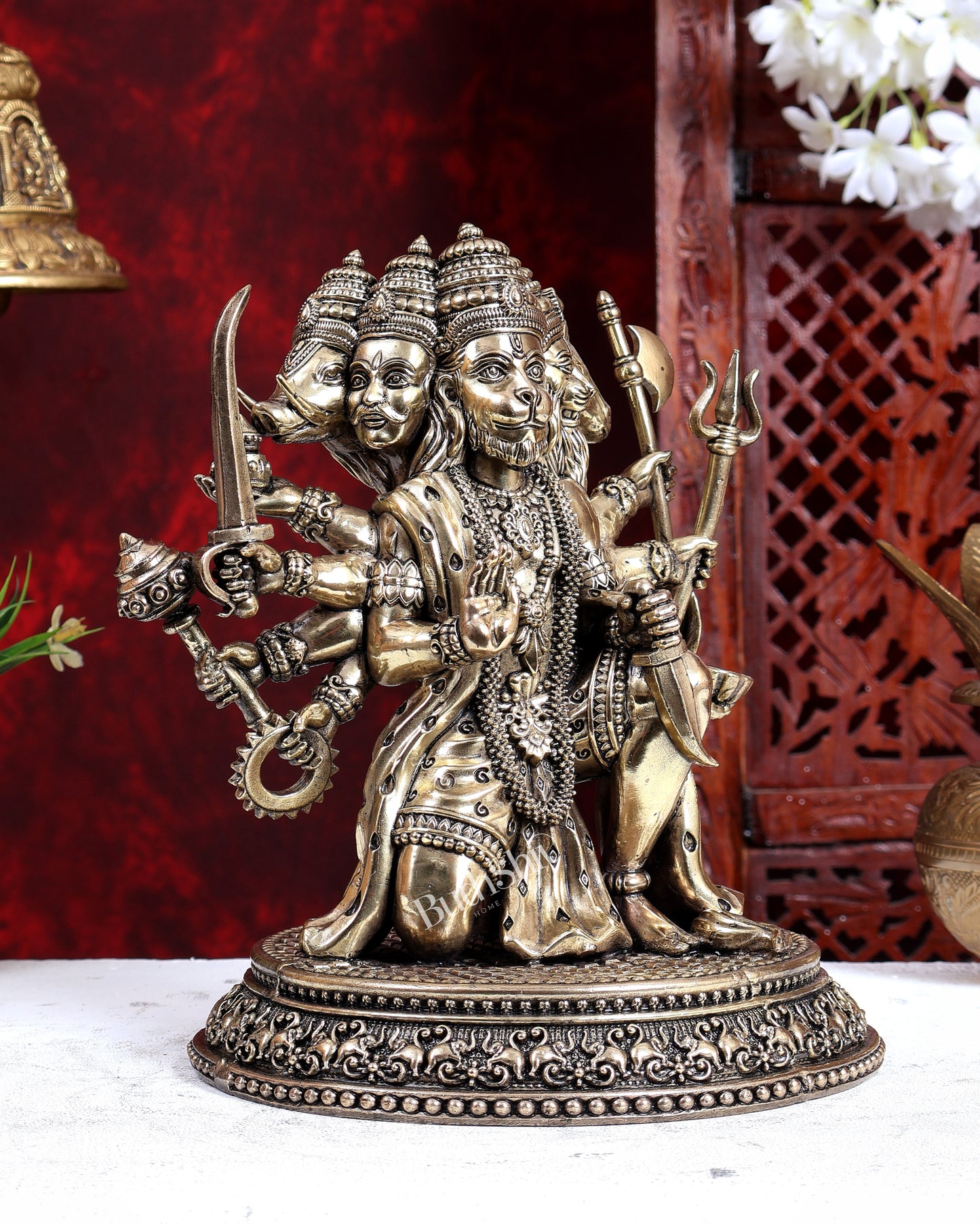 Brass Superfine Panchmukhi Hanuman Idol – Handcrafted Divine Statue 10 inch