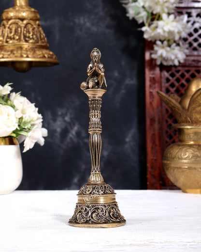 Brass Superfine Hanuman Design Hand Bell | Pure Brass Temple Bell 7 inch