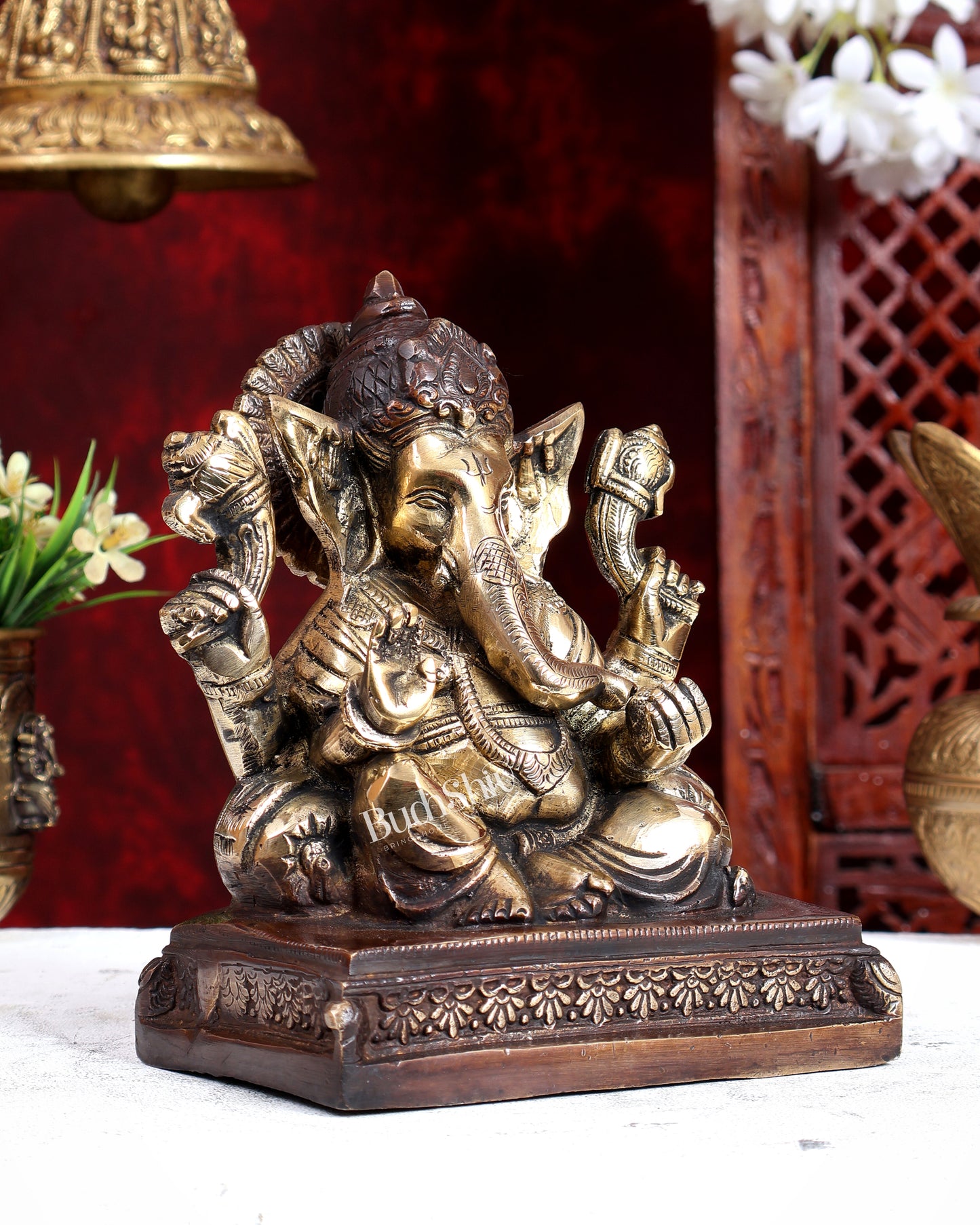 Brass Dual Tone Ganesha Statue – Handcrafted Divine Idol 7 inch